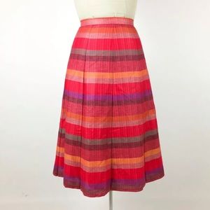 Vintage Cotton Lined Red, Coral & Pink Striped Pleated Circle Skirt Size XXS